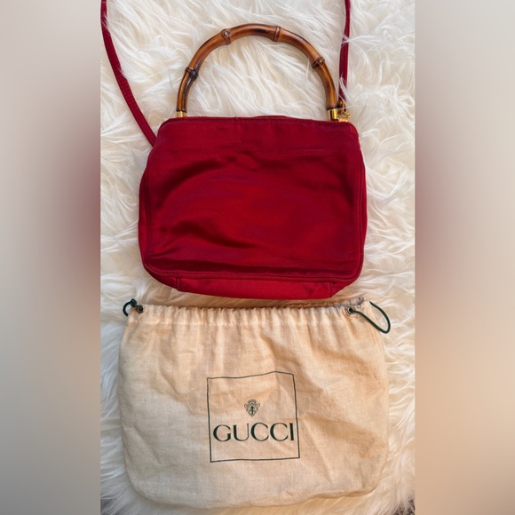 Gucci Red Bamboo Handle Two Way Bag - Picture 2 of 12